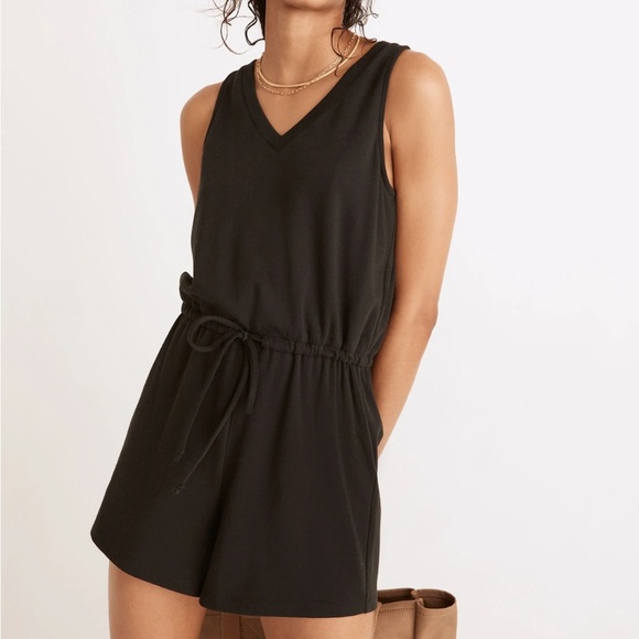 MWL Madewell Breeze Drawstring Romper Black Sleeveless Size Small - Picture 1 of 14